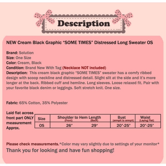 Last☝️Cream Black SOMETIMES Distress Long Sweater - Picture 8 of 8